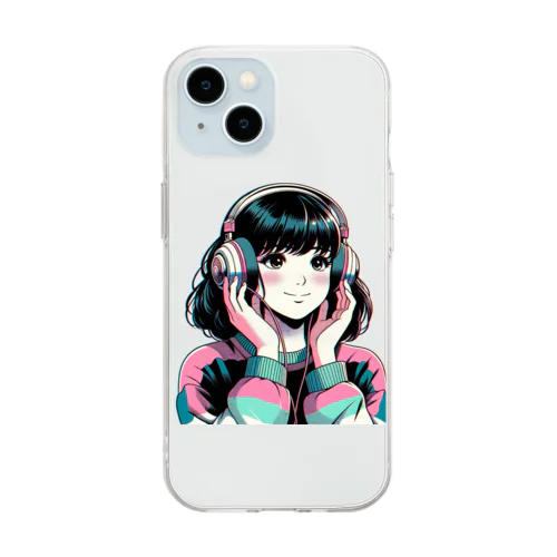 80’sヘッドフォン少女① Soft Clear Smartphone Case