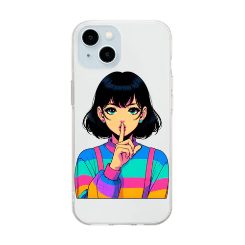 80's内緒ポーズ少女① Soft Clear Smartphone Case