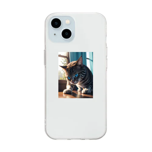 蒼い瞳の猫ちゃん2 Soft Clear Smartphone Case