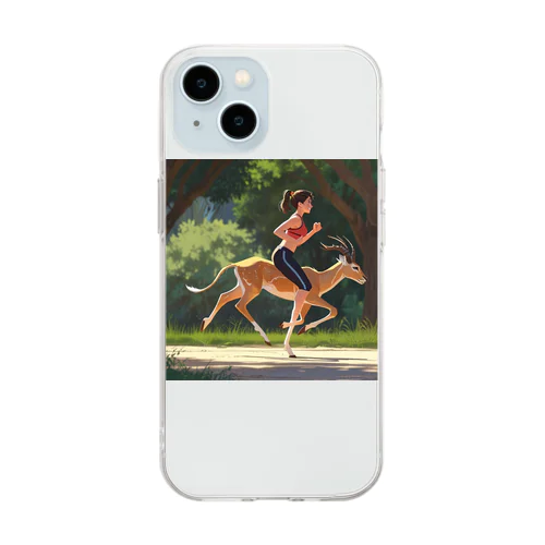 ガゼルペンでジョギング Soft Clear Smartphone Case