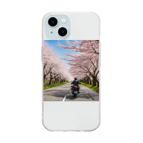 春の息吹と共に - 桜のトンネルを駆ける Soft Clear Smartphone Case