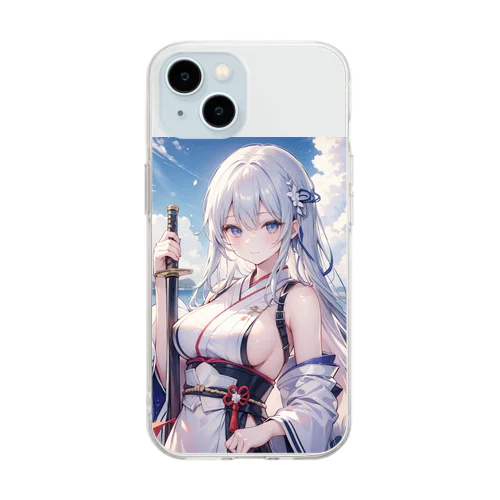 日本刀をもった美少女 Soft Clear Smartphone Case