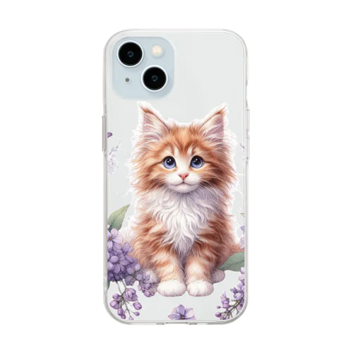 子猫とお花 Soft Clear Smartphone Case