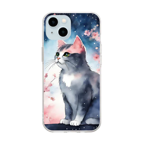sakura cat2 Soft Clear Smartphone Case