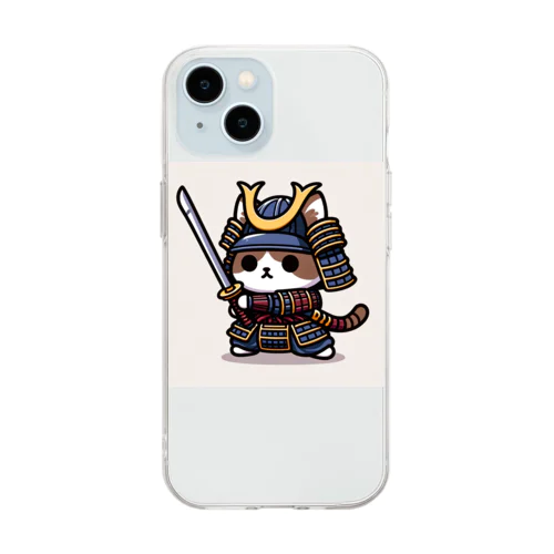 武士にゃんこ Soft Clear Smartphone Case