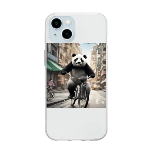 自転車に乗るパンダ Soft Clear Smartphone Case