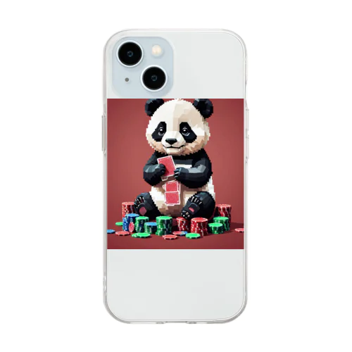 ポーカーをするパンダは、愛らしい姿でチップを扱う。 Soft Clear Smartphone Case