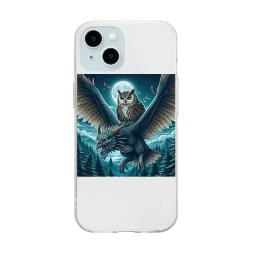 フクロウがドラゴンに乗って大冒険中🦉🐉 Soft Clear Smartphone Case