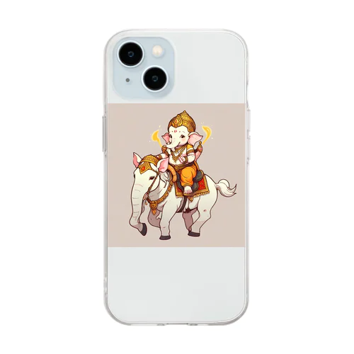 可愛いガネーシャに乗って馬に乗ろう Soft Clear Smartphone Case