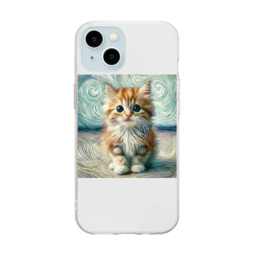 ゴッホ風ねこちゃん Soft Clear Smartphone Case