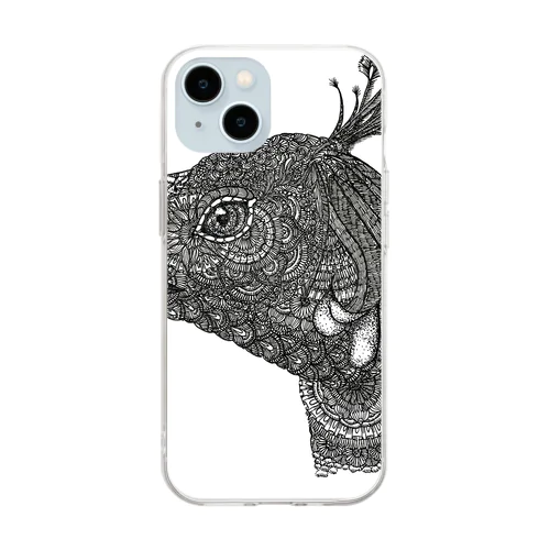 Peacock モノクロームver Soft Clear Smartphone Case