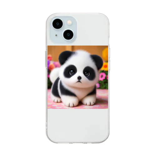 パンダふうの秋田犬子犬 Soft Clear Smartphone Case