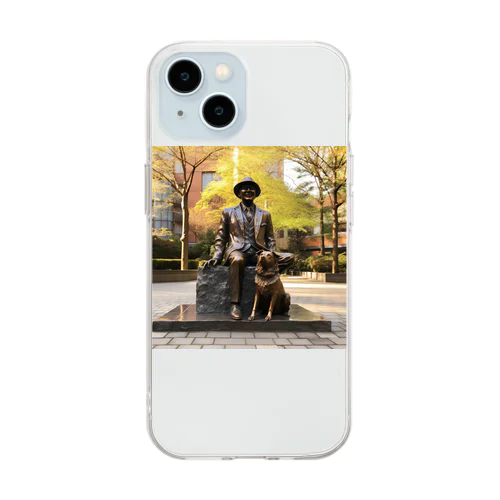 人と犬の銅像　なでしこ1478 Soft Clear Smartphone Case