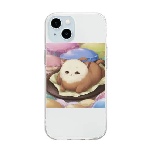 白い顔の猫ちゃん Soft Clear Smartphone Case