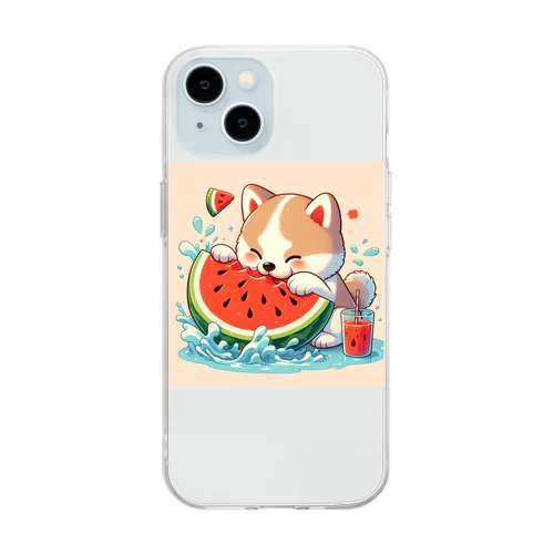 あきた犬くん（スイカ） Soft Clear Smartphone Case