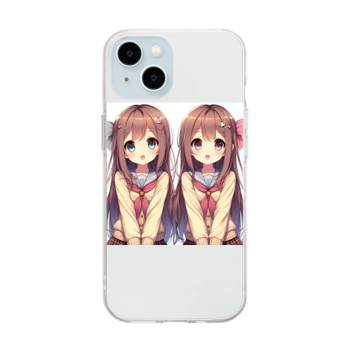 愛らしい可愛い双子の姉妹 Soft Clear Smartphone Case