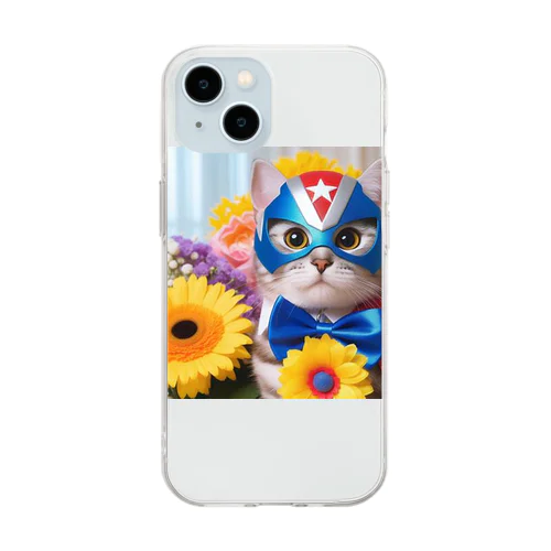 ネコ仮面ニャンダーの「FLOWERS FOR YOU.」 Soft Clear Smartphone Case