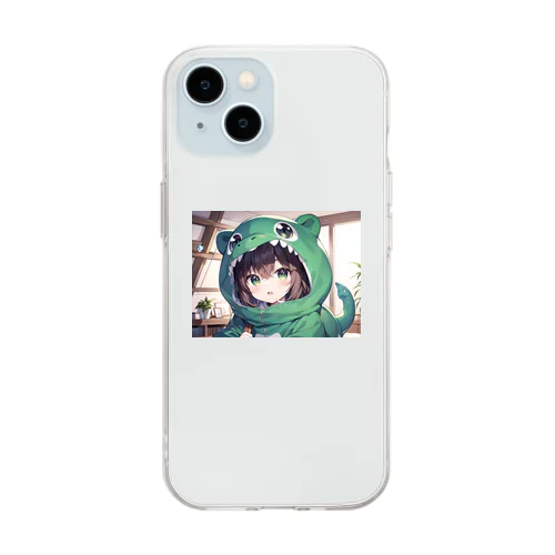 恐竜の着ぐるみを着た女の子 Soft Clear Smartphone Case