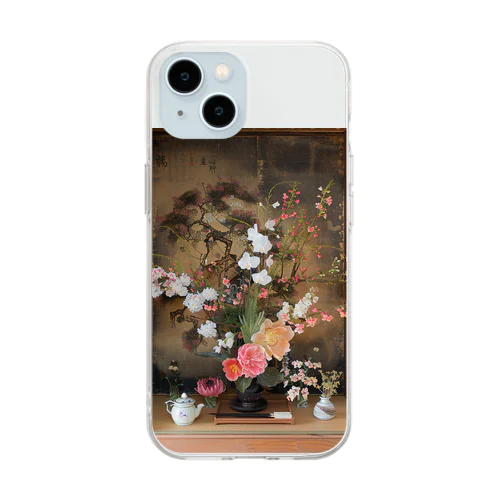 高価な屏風と立派な生花　BLUE PLUM  691 Soft Clear Smartphone Case