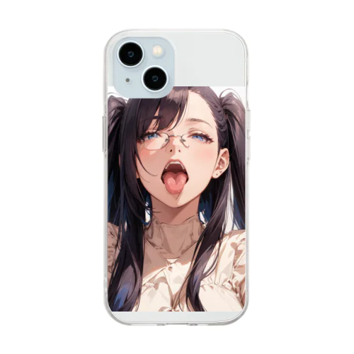 黒髪美少女　美鈴ちゃんメガネ Soft Clear Smartphone Case