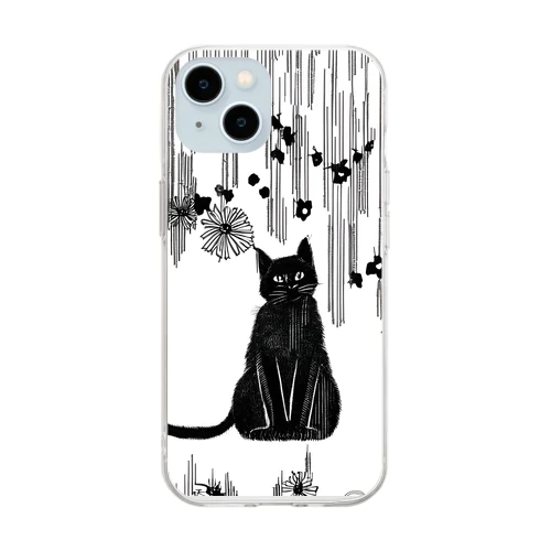 黒猫　大正ロマン　モノクロ　絵画 Soft Clear Smartphone Case