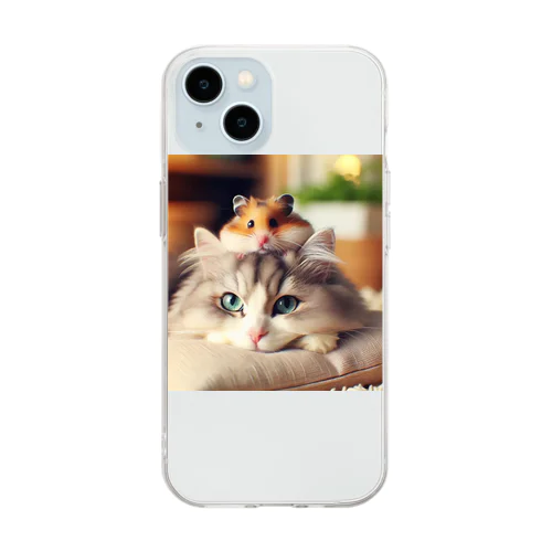 猫とハムスター仲良し Soft Clear Smartphone Case
