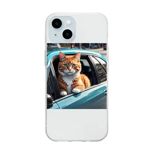 ドライブ中の猫 Soft Clear Smartphone Case