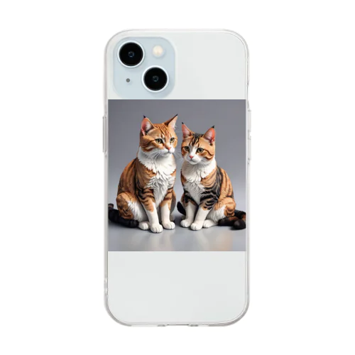 デート中の猫 Soft Clear Smartphone Case