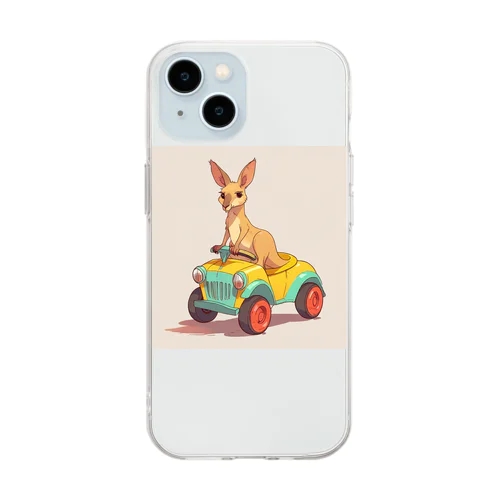 おもちゃの車に乗ったかわいいカンガルー Soft Clear Smartphone Case