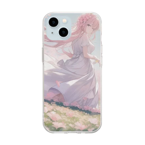 草原の少女 Soft Clear Smartphone Case