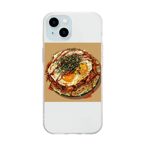 目玉焼きを乗せたお好みモダン焼き　kouchan 1616 Soft Clear Smartphone Case