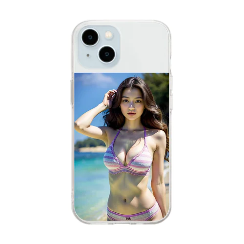 「海辺の恋模様: AI美女のビーチウェア・ファンタジー」vol251 Soft Clear Smartphone Case