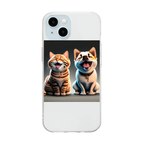 ご機嫌な猫と犬 Soft Clear Smartphone Case