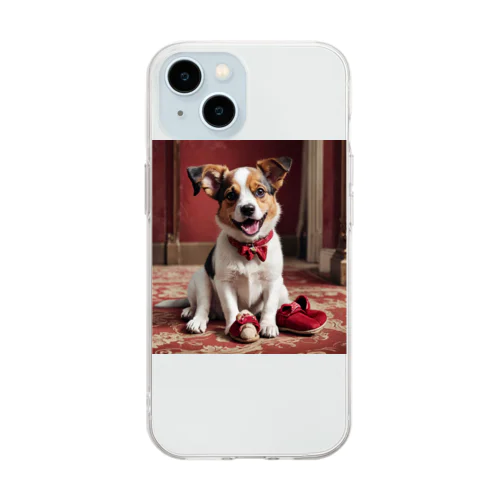 スリッパを持ち出している犬 Soft Clear Smartphone Case