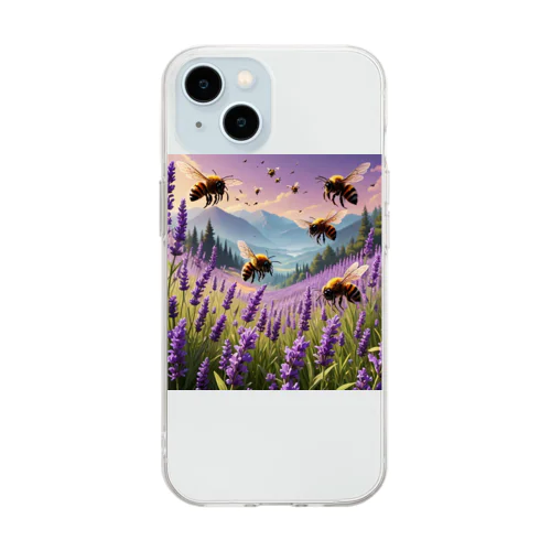 ラベンダーの花の周りを飛び回るミツバチ Soft Clear Smartphone Case