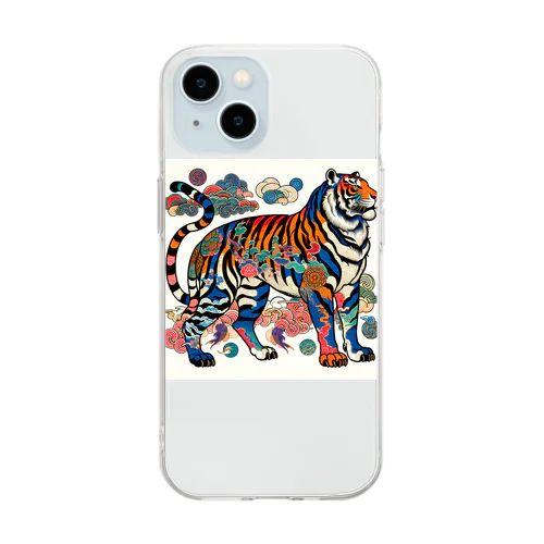 浮世絵風　虎（威風堂々）"Ukiyo-e Style: Majestic Tiger" "浮世绘风格：威风凛凛的虎" Soft Clear Smartphone Case