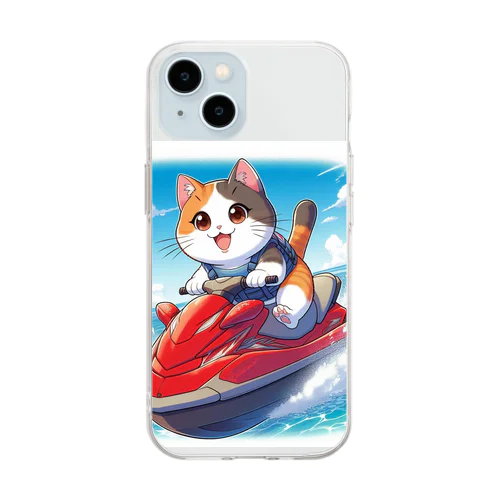 三毛猫プクちゃん　ジェットスキー Soft Clear Smartphone Case