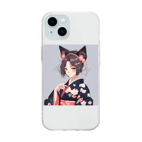 和服に獣耳 Soft Clear Smartphone Case