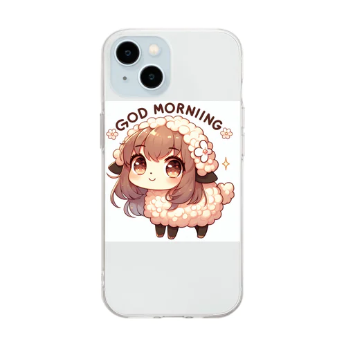 羊さん。かわいい動物が「おはよう」の挨拶 Soft Clear Smartphone Case