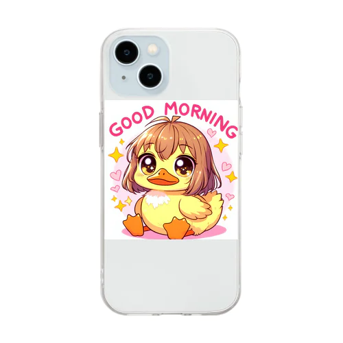 鴨さん。かわいい動物が「おはよう」の挨拶 Soft Clear Smartphone Case