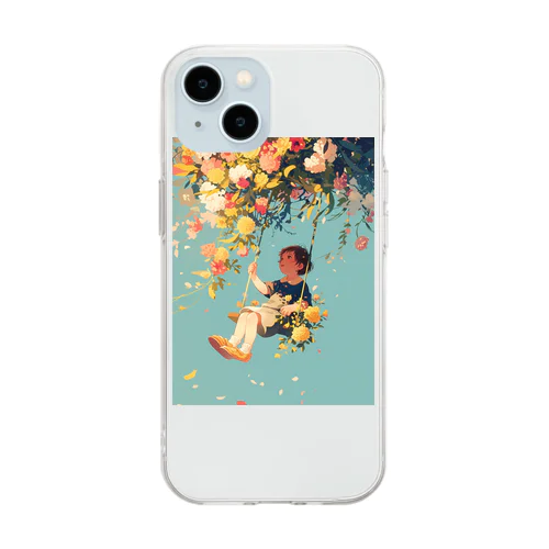 花ブランコに揺られ喜ぶ女の子　ラフルール　1859 Soft Clear Smartphone Case