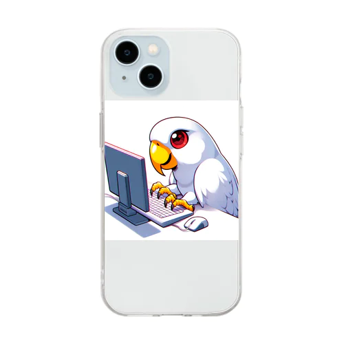 インコちゃんとパソコン① Soft Clear Smartphone Case