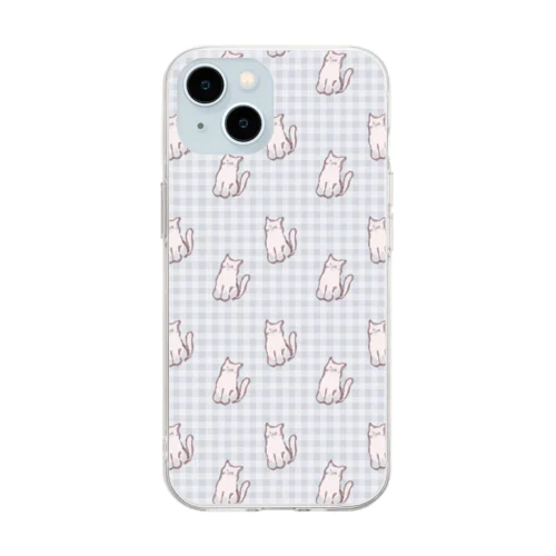 ねこねこねこねこピンクシャム猫ギンガムチェック Soft Clear Smartphone Case