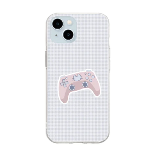 にゃんにゃん猫ゲームコントローラー Soft Clear Smartphone Case