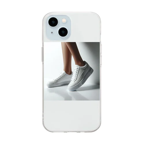 白いスニーカー Soft Clear Smartphone Case