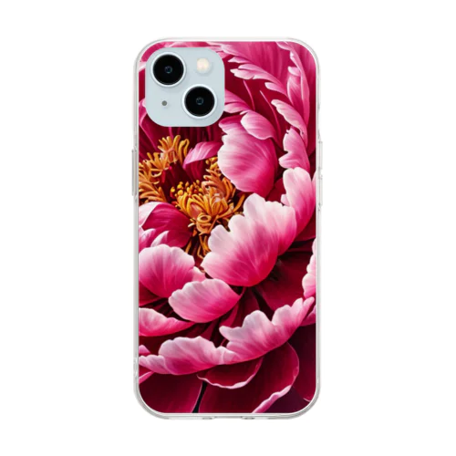 ピオニーのピンク大輪　 Soft Clear Smartphone Case