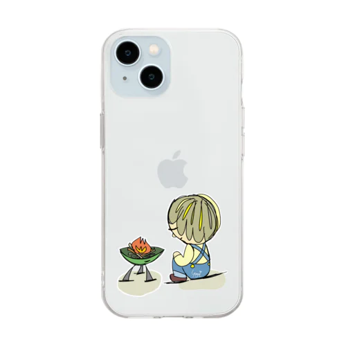 焚き火後頭部くん Soft Clear Smartphone Case