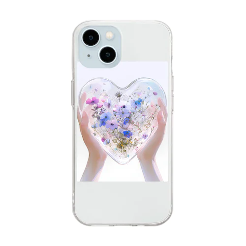 クリスタルの中に押し花がある　なでしこ1478 Soft Clear Smartphone Case