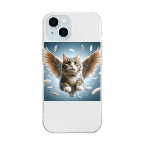 空飛ぶ猫リアル風1 Soft Clear Smartphone Case