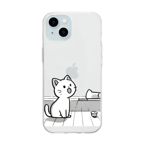 【ラインイラスト】うわぁ～にゃんこ Soft Clear Smartphone Case